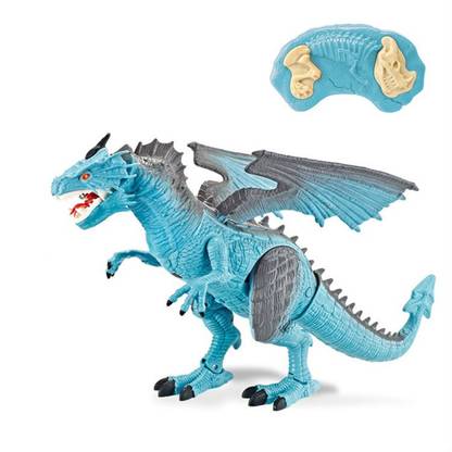 Shrih Remote Control Walking Robot Dinosaur with Wings + Head Movement Fire Dragon for Kids(Blue)