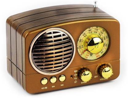 Noizzy Box Retro XS Vintage Retro Classic Portable Bluetooth Speaker with LED Light and display, FM Radio, Support Micro TF SD Card, USB Input, AUX Line-In (Brown) 10 W Bluetooth Speaker