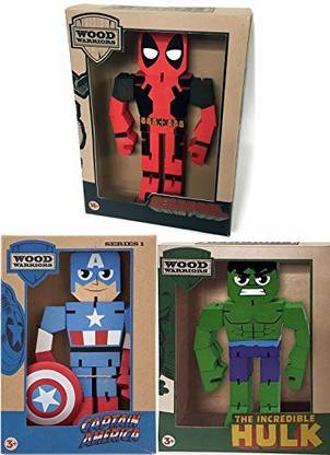 AYB Products Dead Pool VS The Incredible Hulk VS Captain America Wooden Warriors Figure 8" Series 3 Super Hero Pack
