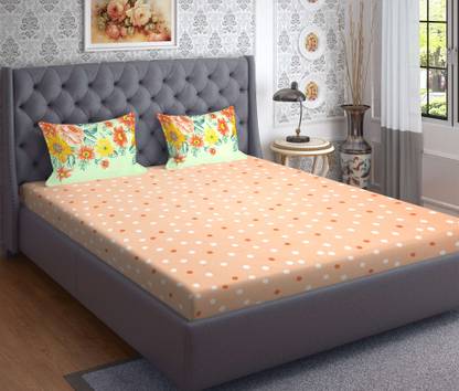 STELLAR HOME 144 TC Cotton Queen Polka Flat Bedsheet