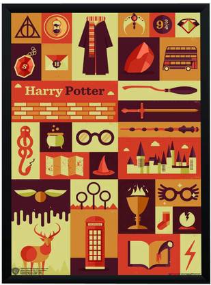 WB Official Licensed Harry Potter Icon Art Typography Poster A4 Frame Paper Print