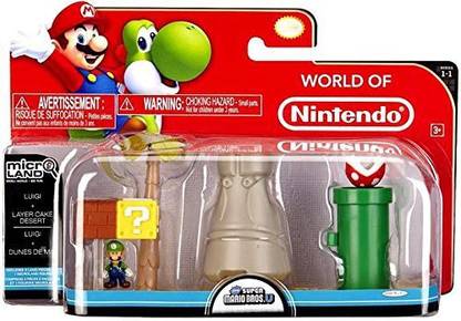 NINTENDO Mario Bros Universe Micro Land Wave 1: Layer Cake Desert with Luigi Playset, 3-Pack