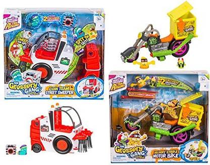 Grossery Gang Season 3 S3 Playset Bundle: Clean Team Street Sweeper AND Delivery Strike Motorbike