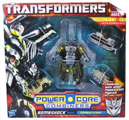 TRANSFORMERS Power Core Combiners Series Robot Action Figure - BOMBSHOCK Commander with 4 Combaticons (Missile Carrier Drone, Tank Drone, APC Drone and Armored Car Drone)