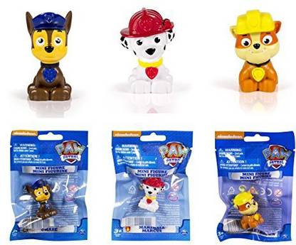 SPIN MASTER Set of 3: Nickelodeon Paw Patrol 1.5 inch Mini Figures - Chase, Marshall, Rubble