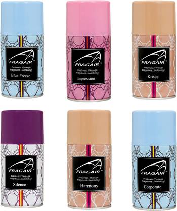 fragair Harmony, Corporate, Silence, Blue Freeze, Impression & Krispy Refill Air Freshener Refills for Automatic Dispensers Pack of 6 (250ml each)
