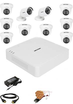 HIKVISION 16 Channal HD DVR 1080p 1Pcs,Outdoor Weatherproof Camera 720p 2Pcs,Indoor Camera 720p 8Pcs, Security Camera