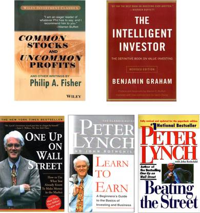 Set Of 5(Five) Classic Books On Investments And On Mastering Stock Market-Common Stocks And Uncommon Profits; Beating Street; Intelligent Investor;learn To Earn One Up On Wall Street