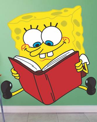 MADHUBAN DECOR 60 cm spongebob reading a book Self Adhesive Sticker