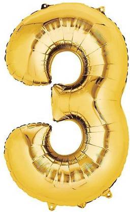 Riit Solid 17 Inch Golden Number 3 (Three) Foil Balloon Balloon