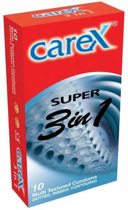 CAREX Premium Malaysia No.1 Brand Super 3 in 1 Multi Textured,Dotted,Ribbed 10X1=10 (Concealed/Confidential Packaging) Condom