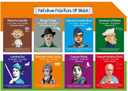 History Chart for Kids - Freedom Fighters of India - Size A3 - 11.7 X 16.5 inches - Educational Poster Ideal for Home and School Paper Print