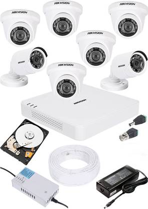 HIKVISION HIKVISION 2MP 8CH DVR DS-7A08HGHI-F1/N OR DS-7A04HGHI-F1/ECO 01PCS 2MP DOME CAMERA DS-2CE5ACOT-IRP OR DS-2CE5ACOT-IRP/ECO 05PCS BULLET CAMERA DS-2CE1ACOT-IRP OR DS-2CE1ACOT-IRP/ECO 02PCS 1TB SATA HDD 90 METAR CABLE COMBO KIT Security Camera