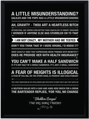 WB Official Big Bang Theory Sheldon Cooper Funny Quotes Poster A4 Frame Paper Print