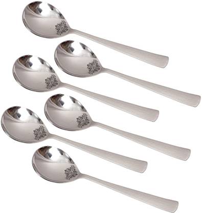 IndianArtVilla Set of 6,Steel Hammer Serving service Spoon - 8" inch Stainless Steel Soup Spoon Set