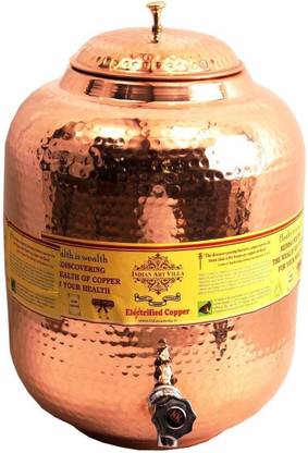 IndianArtVilla Copper Water Pot Tank Dispenser with Tap Pure Copper 8 ltr. Water Pot Storage Tank With Tap Kitchen Home Garden Health Ayurveda 8 L Drum