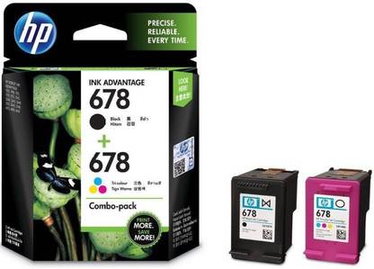 HP 678 Combo Pack Multi Color Ink (Black, Magenta, Cyan, Yellow) Tri-Color Ink Cartridge