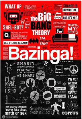 WB Official Licensed BigBang Theory Bazinga Sheldon Cooper Typograpyhy Text Quotes Icons Poster A4 Paper Print