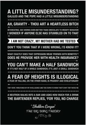 WB Official Big Bang Theory Sheldon Cooper Funny Quotes Poster A4 Paper Print