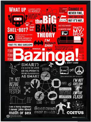 WB Official Licensed BigBang Theory Bazinga Sheldon Cooper Typograpyhy Text Quotes Icons Poster A3+ 13 x 19 Frame Paper Print