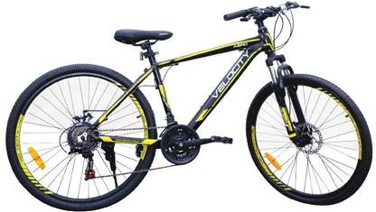 VELOCITY Aero Front Suspension Dual Disc Brake Bike For Adults Black & Yellow 26 T (inch) Mountain Cycle