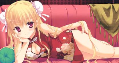 Athah Anime Aria The Scarlet Ammo Riko Mine Aria the Scarlet Ammo Long Hair Blonde Chinese Dress Red Eyes Blush Smile Couch 13*19 inches Wall Poster Matte Finish Paper Print