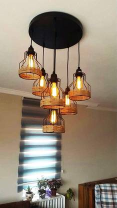Lighting World Stylish Retro/Vintage/Rope/Hemp/ Antique pandent Bunch(6 pc) Adjustble/Hanging lamp/Lantern/Light/Chandelier/Ceiling lamp/Drawing/Dining/Bedroom Fancy Light Pendant Lamp Ceiling Lamp