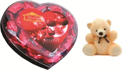 Skylofts Chocolate Valentine's Heart Box with a cute teddy Combo