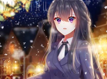 Athah Anime Original Girl Long Hair Black Hair Purple Eyes Snow 13*19 inches Wall Poster Matte Finish Paper Print