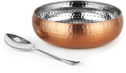LAVI Lavi Stainless Steel Copper Hammer , Serving Rice Bowl With Serving Spoons Bowl Spoon Serving Set