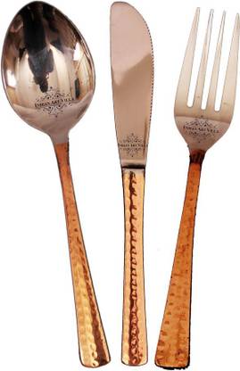 IndianArtVilla Steel Copper Cutlery Set ( 1 Spoon, 1 Fork, 1 Knife) Steel, Copper Cutlery Set