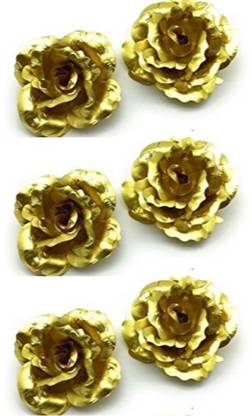 Satyam Kraft Artificial Metal Rose Flower Bunch: pack of 6 Flower (golden) Gold Rose Artificial Flower