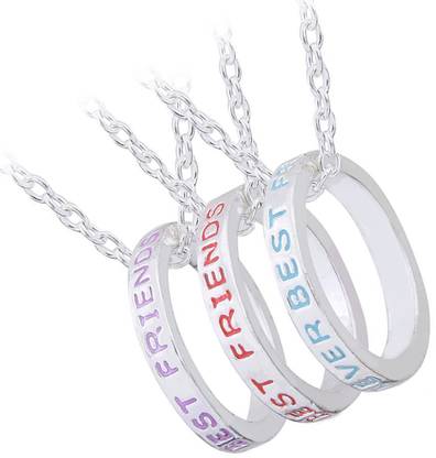 Divastri Friendship's Day Special 3 Best Friends Forever BFF Combo of 3 Necklace Chain Pendant for Girls Bestie Gift Silver Alloy Locket