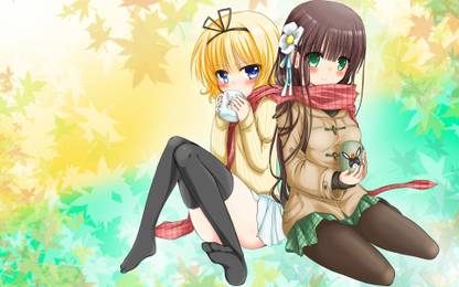 Athah Anime Is the Order a Rabbit? Chiya Ujimatsu Sharo Kirima Short Hair Long Hair Blonde Brown Hair Pantyhose Green Eyes Purple Eyes Skirt Scarf Cup Leaf 13*19 inches Wall Poster Matte Finish Paper Print