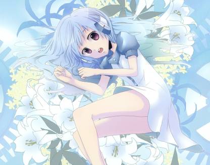 Athah Anime Kowarekake no Orgel Long Hair Blue Hair Flower Lily Purple Eyes 13*19 inches Wall Poster Matte Finish Paper Print