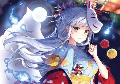 Athah Anime Girl Mask 13*19 inches Wall Poster Matte Finish Paper Print