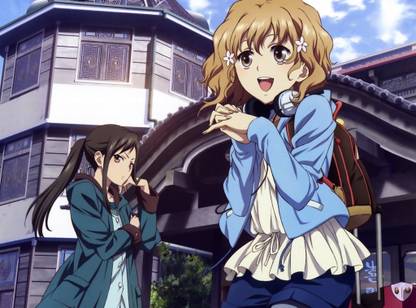 Athah Anime Hanasaku Iroha Ohana Matsumae Minko Tsurugi Long Hair Blonde Headphones Cloud 13*19 inches Wall Poster Matte Finish Paper Print
