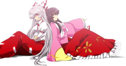 Athah Anime Touhou Kaguya Houraisan Fujiwara no Mokou Long Hair Red Eyes Black Eyes Black Hair Japanese Clothes bow Video Game 13*19 inches Wall Poster Matte Finish Paper Print