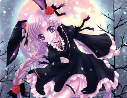Athah Anime Original Braid Pink Hair bow Flower Snow Moon Bunny Ears Purple Eyes 13*19 inches Wall Poster Matte Finish Paper Print