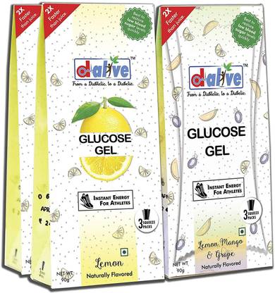 D-Alive D Alive 15g of Glucose Gel - Pack of 3 (2 Lemon + 1 Assorted) - 9 Pocket Sachets Energy Drink