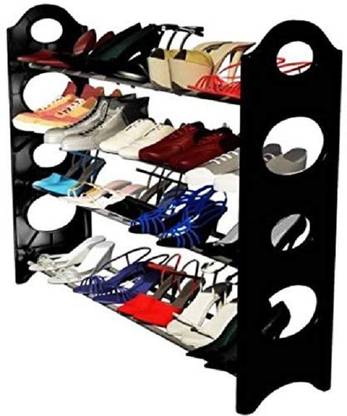 LS Letsshop Stackable 12 Pairs Shoe Rack Organizer,4 Layer Shoe Rack Plastic Collapsible Shoe Stand