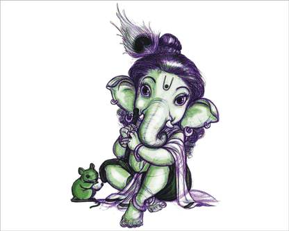 Jump up 45 cm Ganesh ji with mouse Self Adhesive Sticker