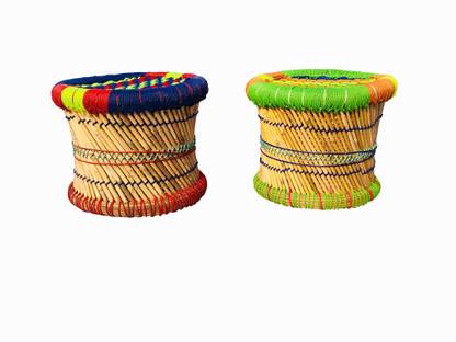 Handicraft Cane Bamboo Stool/Muddha For Outdoor/Indoor/Furnishing/Color: Multicolor (Pack of 2) Stool