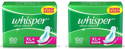 Whisper ULTRA CLEAN , 44 PCS. PACK, COMBO OF 2 PACKS, ( TOTAL 88 PADS ) Sanitary Pad