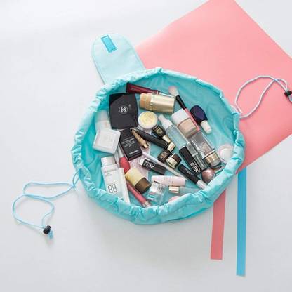 HOUSE OF QUIRK Lazy Cosmetic Bag Drawstring Travel Makeup Bag Pouch Multifunction Storage Portable Toiletry Bags - Light Blue