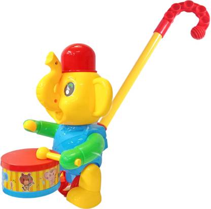 Miss & Chief Walk n Push n Pull Along Elephant with Drum Tapping Toy for Kids