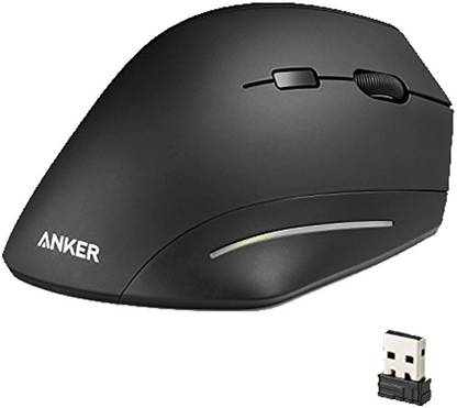 Anker Wireless Mouse, Ergonomic USB 2.4G Wireless Vertical Mouse with 3 Adjustable DPI Levels 800/1200/1600 and Side Controls, Black Wireless Ambidextrous Optical Mouse