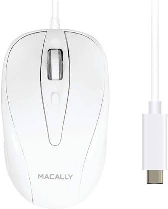 Macally Wired USB-C Mouse for Apple MacBook Pro 2017 / 2016, MacBook 12-Inch, Chromebook, Windows PC, Computer or Laptops with Type-C Port - White (UCTURBO) Wired Ambidextrous Optical Mouse
