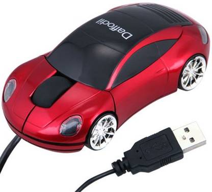 Daffodil WMS207R Wired Optical Mouse - 3 Button Car Shaped PC Mouse with Scrollwheel and LED Lights - For Laptop / Netbook / Desktop Computers - Supported by: Microsoft Windows (7 / XP / Vista) and Apple MAC (OS X +) - Novelty Porsche Shaped Mouse Wired Ambidextrous Optical Mouse