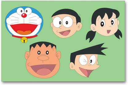 Wall Poster - Doraemon - character Faces - Children Cartoon Poster - HD Quality Wall Poster Paper Print